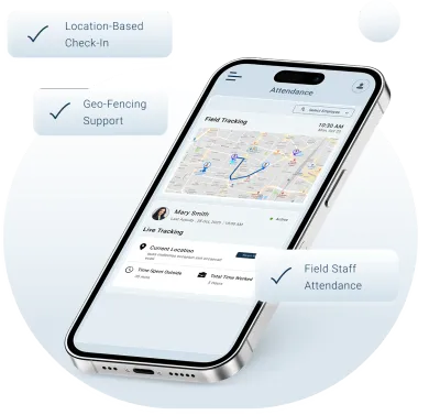 Waggex GPS employee tracking app showing location-stamped check-ins geo-fencing field staff attendance and payroll-ready records for Indian businesses